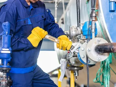 Técnico realizando manutenção mecânica em equipamento industrial